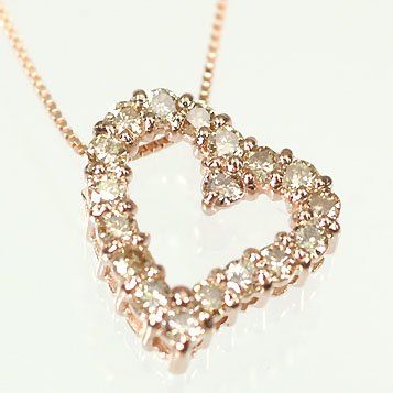 アレンジ自在　K10PGハートペンダント　ダイヤ0.57ct 選べる2カラー オープンハート ダイヤモンド 10金 ネックレス