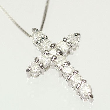 K10WG・ダイヤモンド0.3ct クロスペンダント（ネックレス） ダイヤモンド ネックレス クロス ホワイトゴールド
