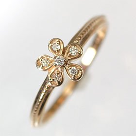 K18PG フラワー ダイヤモンド リング K18PG・ダイヤモンド0.04ct フラワーリング – キュートジュエリー