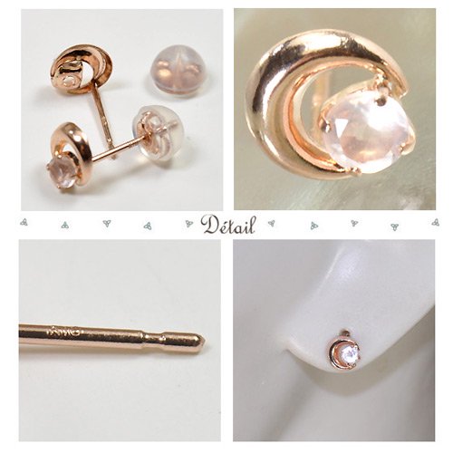 K10PG・ローズクオーツ クレセントムーンピアス