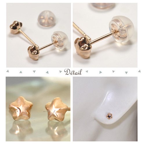 K18PG・地金 ぷっくりスターピアス