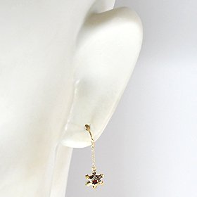 K10YG・ガーネット 雪の結晶フックピアス