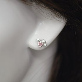 K14WG・ピンクトルマリン&CZ エンジェルハートピアス