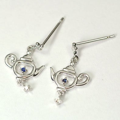 K10WG サファイア　ダイヤモンド　ピアス K10WG・サファイア＆ダイヤ ティーポットピアス – キュート