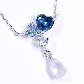 K10WG・4種の天然石（青系） ハートシェイプ＆ドロップスィング