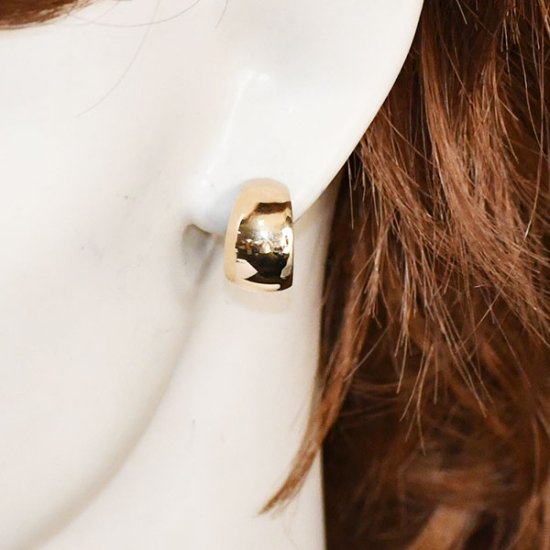 K10(イエローゴールド)・地金 月甲フープピアス 幅広 9mm×16mm