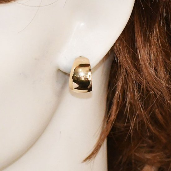 K10(イエローゴールド)・地金 月甲フープピアス 幅広 10mm×16mm