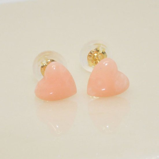 K18 ピンクコーラル（珊瑚）ぷっくりハートピアス – キュートジュエリー