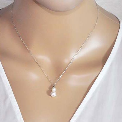 K10WG・淡水パール 2連パール 雪だるまネックレス