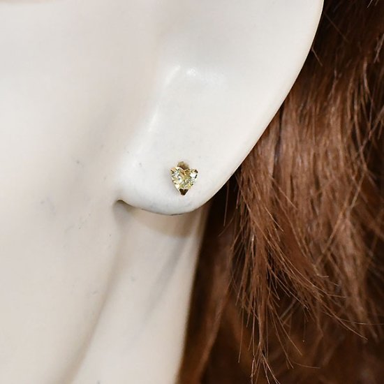 K10(イエローゴールド)・チェンジカラーCZ ハートシェイプピアス