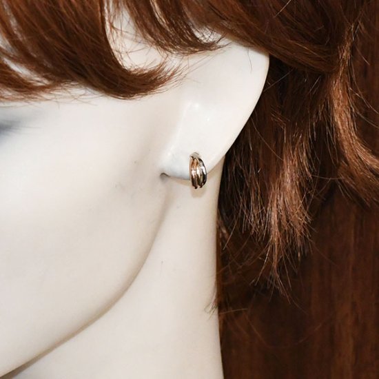 Pt900 K10 K10PG 3連フープピアス クロスライン トリニティ クロッシングピアス