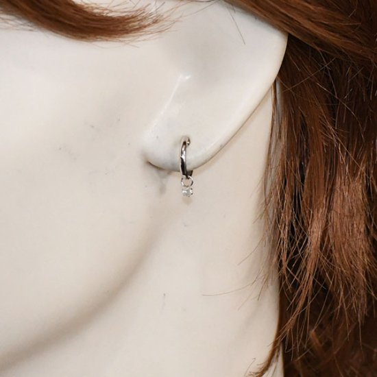 K10WG・ダイヤモンド0.1ct スタッドフープピアス