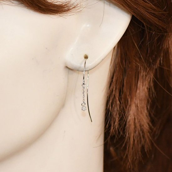 K10WG・ダイヤモンド0.1ct ロングフックピアス ジプシーピアス