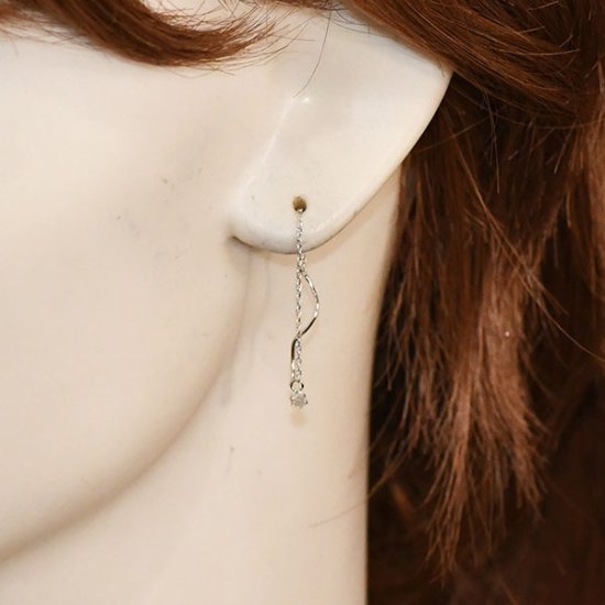 K10WG・ダイヤモンド0.1ct スパイラルアメリカンピアス