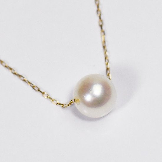 K10YG アコヤ真珠 一粒ネックレス 本真珠スルーネックレス – キュート