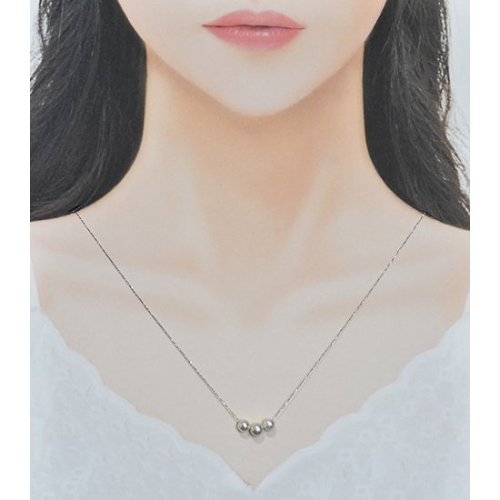 K10WG アコヤ真珠 トリプルパールネックレス 本真珠スルーネックレス