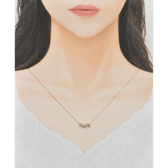 K10YG アコヤ真珠 トリプルパールネックレス 本真珠スルーネックレス