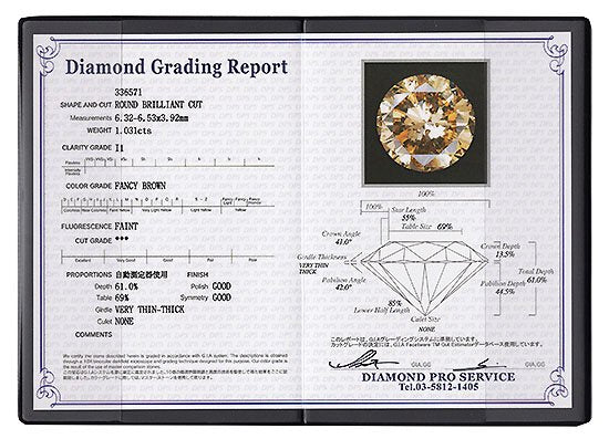 プラチナ・ダイヤモンド1.031ct（FCB・I1・鑑定書付） スタッドペンダント（ネックレス）