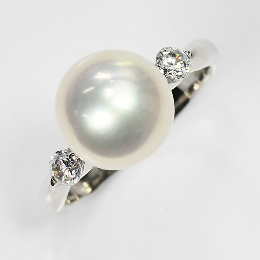 【花珠真珠】大珠 9.0mmアップ リング 指輪 ダイヤモンド0.2ct アコヤ本真珠
