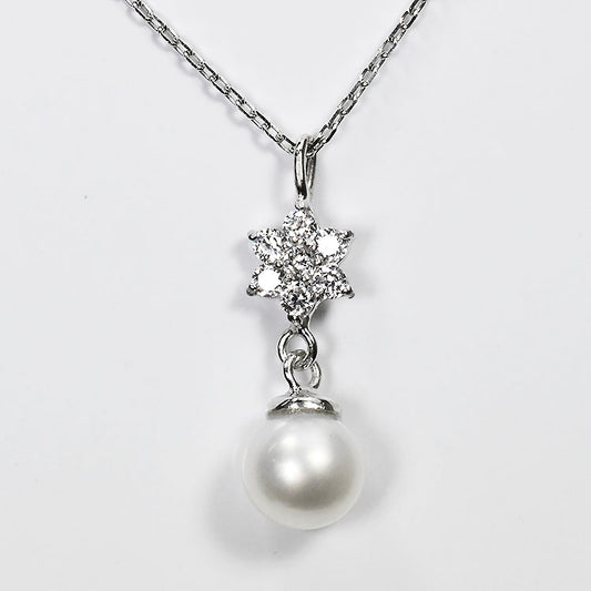 【花珠真珠】6mm珠 ネックレス ダイヤモンド0.1ct アコヤ本真珠 ７石フラワー 天然ダイヤモンド