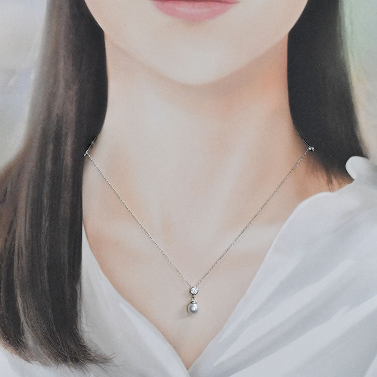 【花珠真珠】6mm珠 ネックレス ダイヤモンド0.2ct アコヤ本真珠 フセコミ枠 天然ダイヤモンド