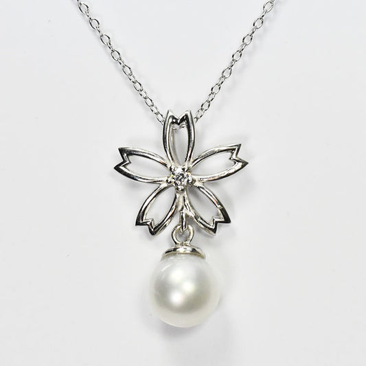 【花珠真珠】6mm珠 ネックレス ダイヤモンド0.02ct アコヤ本真珠 桜 天然ダイヤモンド