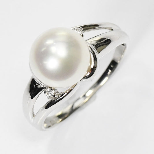 【花珠真珠】8.0mmアップ リング 指輪 ダイヤモンド0.02ct アコヤ本真珠