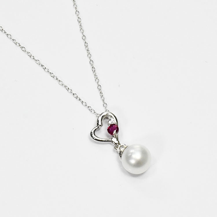 【花珠真珠】6mm珠 ネックレス ルビー ダイヤモンド0.01ct アコヤ本真珠 ハート 天然ダイヤモンド