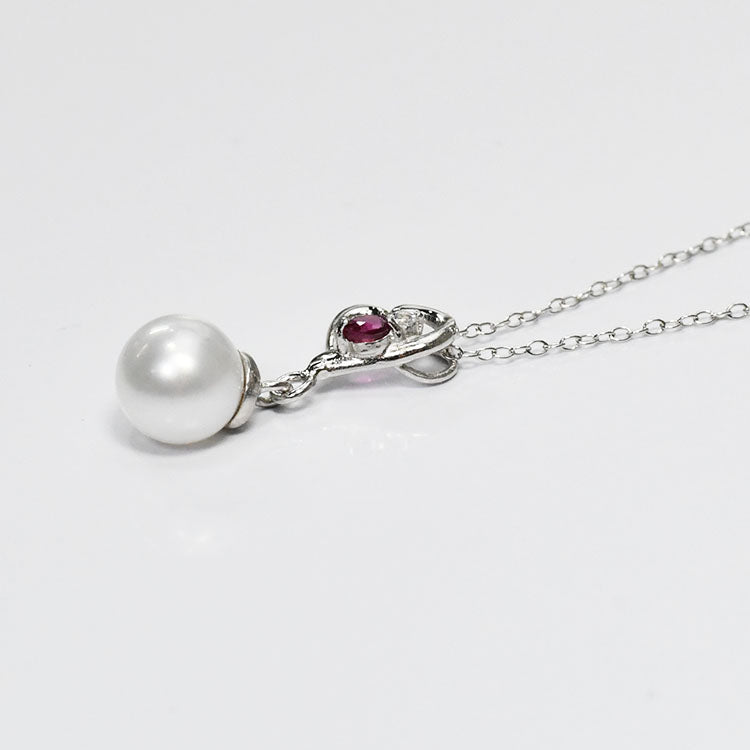 【花珠真珠】6mm珠 ネックレス ルビー ダイヤモンド0.01ct アコヤ本真珠 ハート 天然ダイヤモンド
