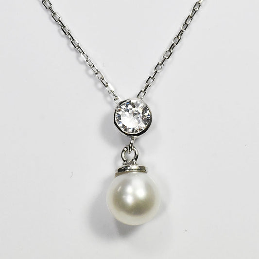 【花珠真珠】6mm珠 ネックレス ダイヤモンド0.2ct アコヤ本真珠 ベゼル フセコミ 天然ダイヤモンド