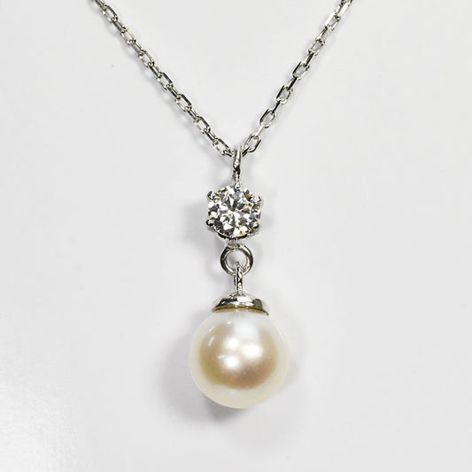 【花珠真珠】6mm珠 ネックレス ダイヤモンド0.15ct アコヤ本真珠 6本爪 ティファニー爪 天然ダイヤモンド