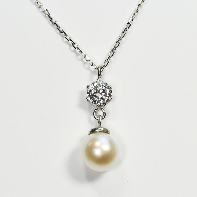 【花珠真珠】6mm珠 ネックレス ダイヤモンド0.2ct アコヤ本真珠 6本爪 ティファニー爪 天然ダイヤモンド