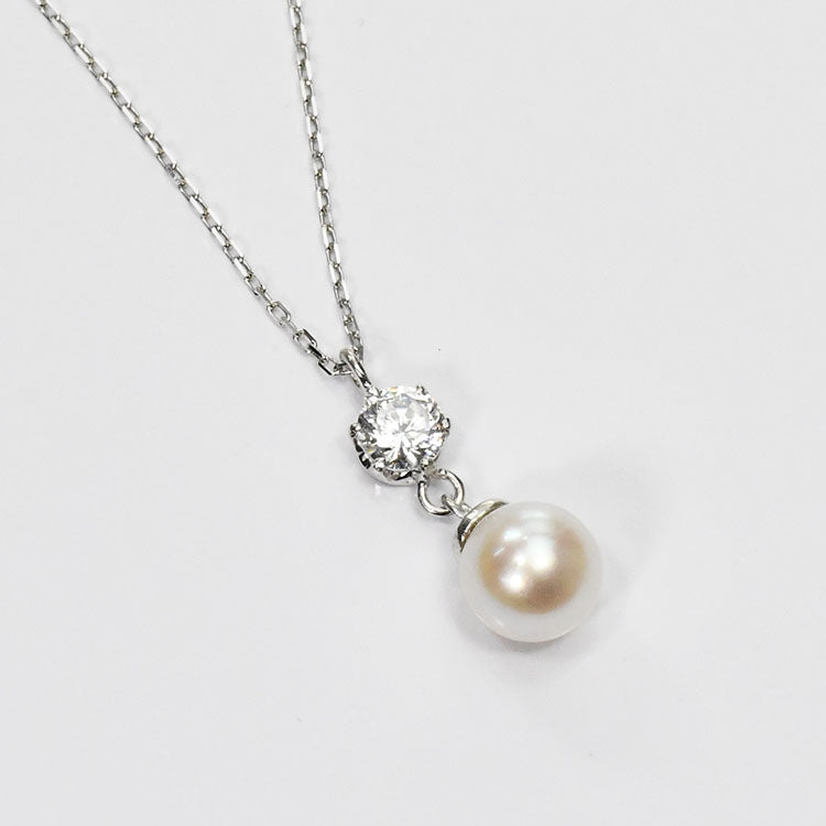 【花珠真珠】6mm珠 ネックレス ダイヤモンド0.2ct アコヤ本真珠 6本爪 ティファニー爪 天然ダイヤモンド