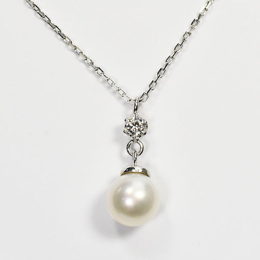 【花珠真珠】6mm珠 ネックレス ダイヤモンド0.05ct アコヤ本真珠 6本爪 ティファニー爪 天然ダイヤモンド