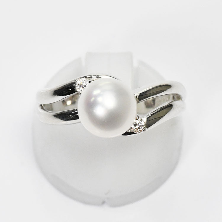 【花珠真珠】7.0mmアップ ダイヤモンド0.05ct リング 指輪 アコヤ本真珠