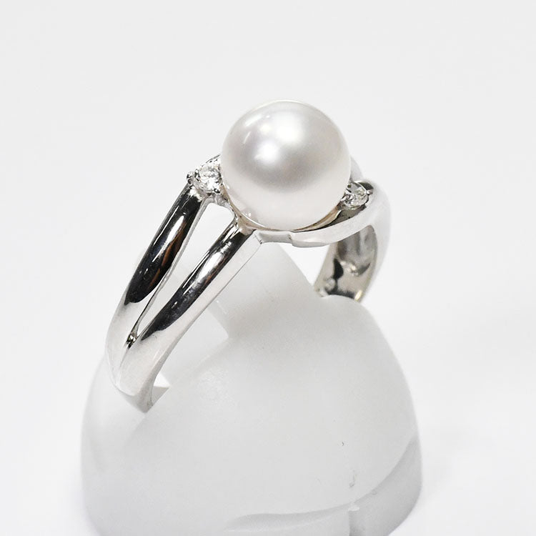 【花珠真珠】7.0mmアップ ダイヤモンド0.05ct リング 指輪 アコヤ本真珠
