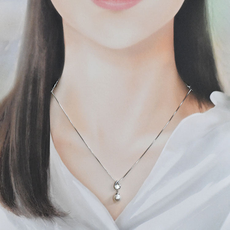 【花珠真珠】7mm珠 ネックレス ダイヤモンド0.2ct アコヤ本真珠 シンプルデザイン 天然ダイヤモンド