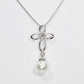 【花珠真珠】6mm珠 ネックレス ダイヤモンド0.1ct アコヤ本真珠 オープンクロス 天然ダイヤモンド