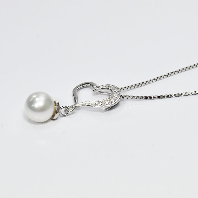 【花珠真珠】6mm珠 ネックレス ダイヤモンド0.05ct アコヤ本真珠 オープンハート 天然ダイヤモンド