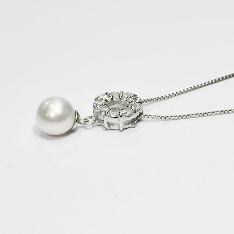 【花珠真珠】7mm珠 ネックレス ダイヤモンド0.5ct アコヤ本真珠 サークル 天然ダイヤモンド