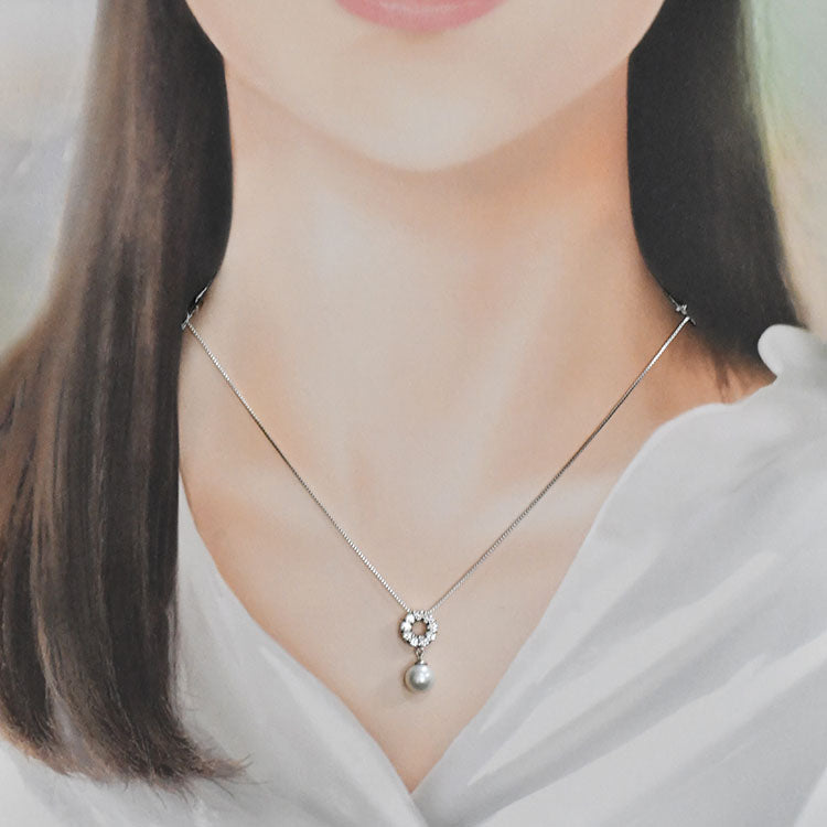【花珠真珠】7mm珠 ネックレス ダイヤモンド0.5ct アコヤ本真珠 サークル 天然ダイヤモンド