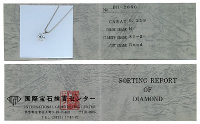 プラチナ・ダイヤモンド0.2ct（Hカラー・SI・鑑定書カード付）　スタッドペンダント（ネックレス）