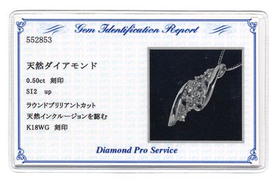 K18WG・ダイヤモンド0.5ct（SIクラス・鑑別書カード付）　エレガント１０ペンダント（ネックレス）