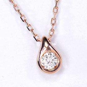 K10PG・ダイヤ0.03ct　プチドロップネックレス