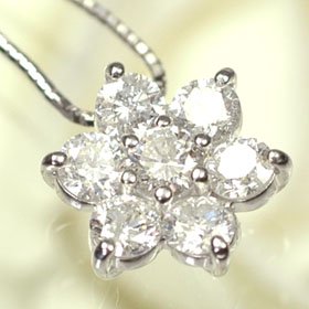 K18WG・ダイヤモンド1.0ct　フラワーペンダント（ネックレス）