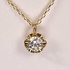 K18YG・ダイヤモンド0.1ct（SIクラス・鑑別書カード付）　クラシカルフラワーペンダント（ネックレス）