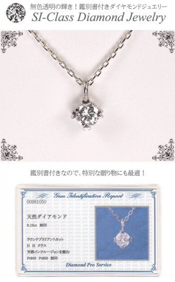 プラチナ（Pt900）・ダイヤモンド0.1ct（SIクラス・鑑別書カード付）　ハート爪ペンダント（ネックレス）