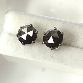 プラチナ・ブラックダイヤモンド1.0ct　ローズカットピアス