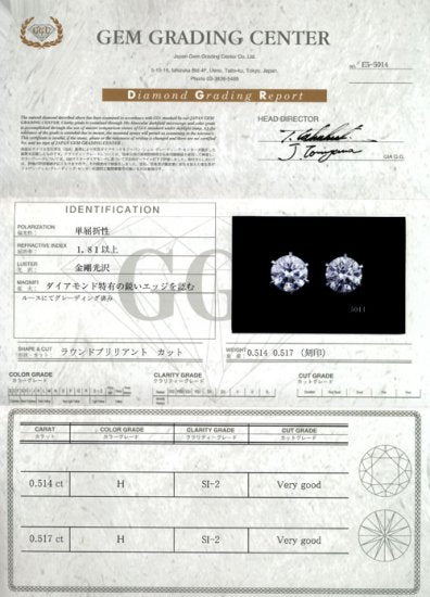 プラチナ・ダイヤモンド1.0ct（Hカラー・SI・GOOD・鑑定書付）