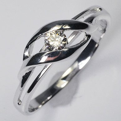 K10WG ダイヤモンド0.1ct（SIクラス・鑑別書カード付） ウェイブソリティアリング 婚約指輪 一粒リング
